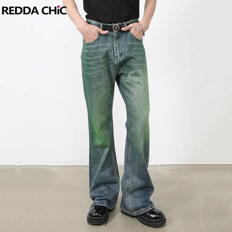 Джинсы ReddaChic мужские в стиле ретро, зеленые расклешенные брюки из денима с эффектом потертости, с заниженной талией, уличная одежда в Корейском стиле Y2k
Джинсы ReddaChic мужские в стиле ретро, зеленые расклешенные брюки из денима с эффектом потертости, с заниженной талией, уличная одежда в Корейском стиле Y2k