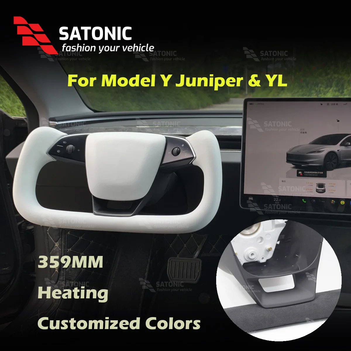 SATONIC 359mm Yoke Handle Steering Wheel For Tesla 2026 Model Y Juniper YL Interior Upgrade Heating Nappa Customized Colors
SATONIC 359mm Yoke Handle Steering Wheel For Tesla 2026 Model Y Juniper YL Interior Upgrade Heating Nappa Customized Colors