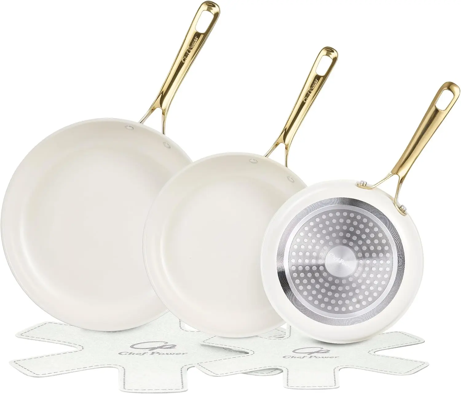 5-Piece Ceramic Non-Stick Frying Pan Set with Stainless Steel Handle, Dishwasher and Oven Safe in Cream White and Light Gold
5-Piece Ceramic Non-Stick Frying Pan Set with Stainless Steel Handle, Dishwasher and Oven Safe in Cream White and Light Gold