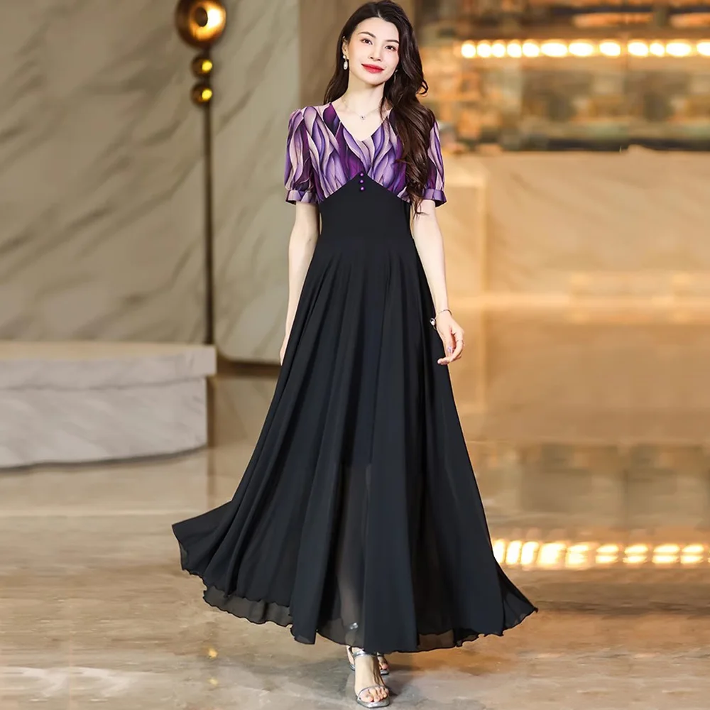 New Women Summer Print Dress Fashion V-Neck Short Sleeve Contrast Color Slim Waist Dress Elegant Simplicity Chiffon Dress
New Women Summer Print Dress Fashion V-Neck Short Sleeve Contrast Color Slim Waist Dress Elegant Simplicity Chiffon Dress