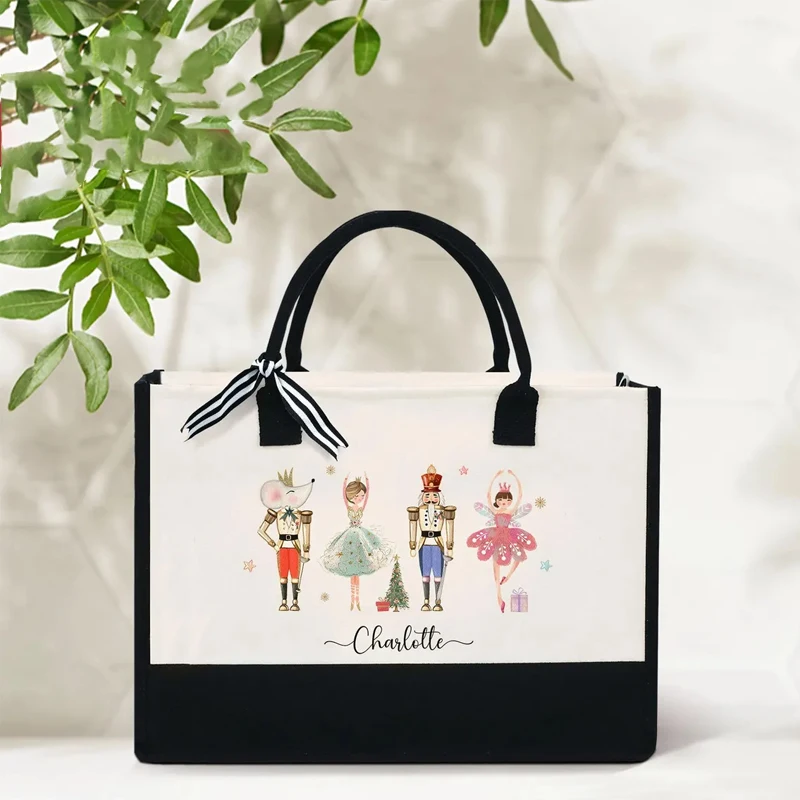 Personalized Name Nutcracker Ballet Black and White Canvas Tote Bag Custom Christmas Gift for Friends Holiday Party Decorations
Personalized Name Nutcracker Ballet Black and White Canvas Tote Bag Custom Christmas Gift for Friends Holiday Party Decorations