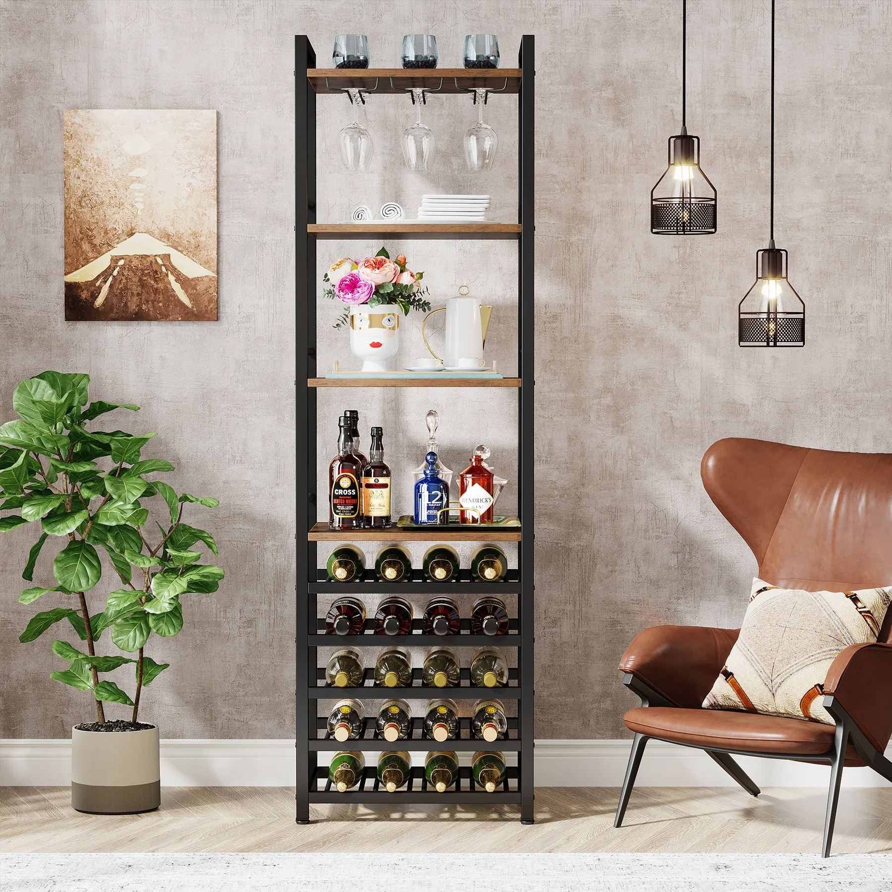 20 Bottle Wine Bakers Rack, 9 Tier Freestanding Wine Rack with Glass Holder and Storage Shelves
20 Bottle Wine Bakers Rack, 9 Tier Freestanding Wine Rack with Glass Holder and Storage Shelves