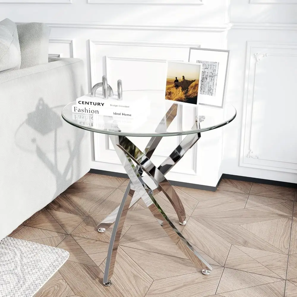 Round Glass End Table with Clear Tempered Glass & Mirror StainlSteel Legs, 23.62" Side Table Coee Table or Living Room Bedroom R
Round Glass End Table with Clear Tempered Glass & Mirror StainlSteel Legs, 23.62" Side Table Coee Table or Living Room Bedroom R