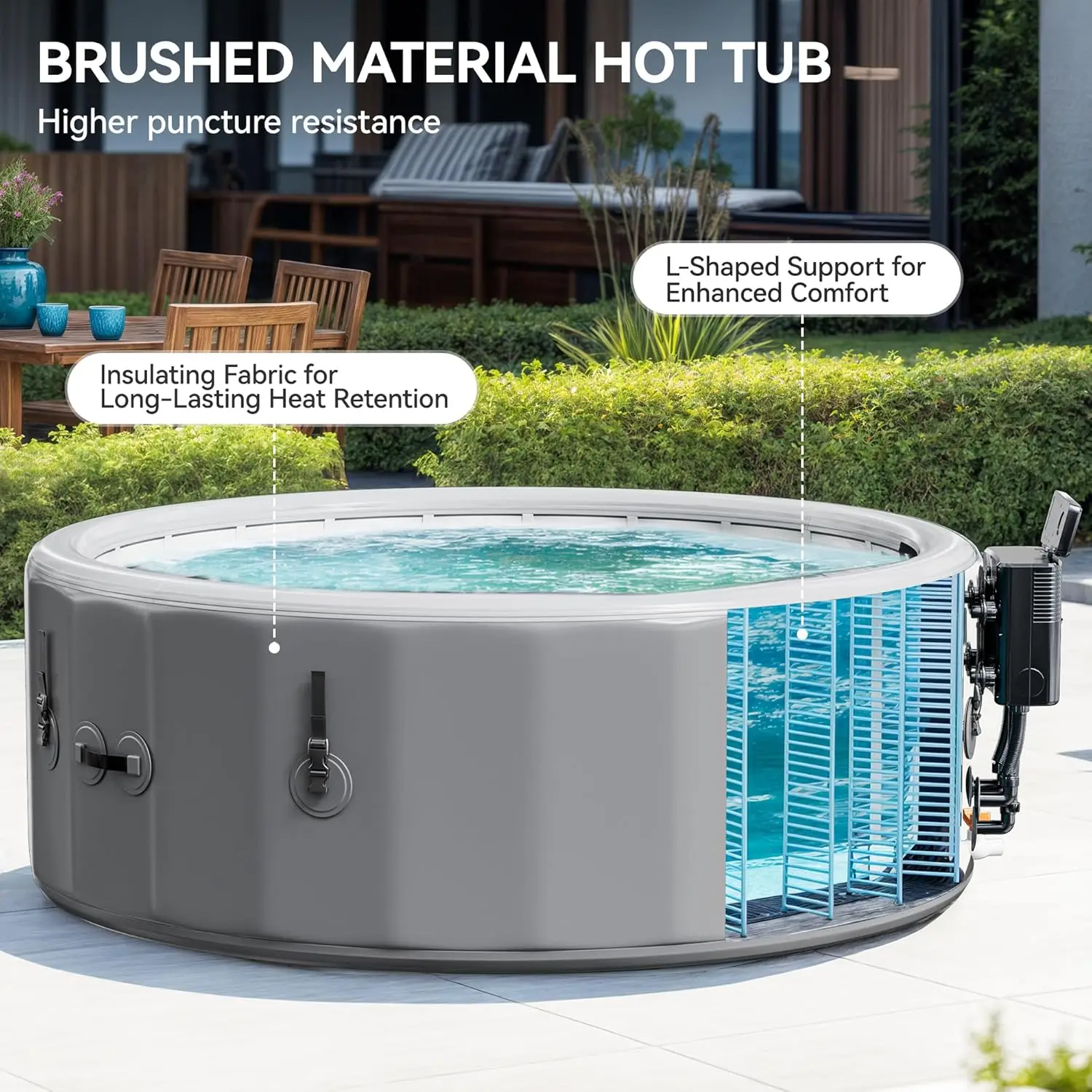 77" Premium Drop-Stitch Inflatable Hot Tub for 6 Person, Rigid Portable Outdoor Spa with 160 Massage Jets & Smart Control,Custom
77" Premium Drop-Stitch Inflatable Hot Tub for 6 Person, Rigid Portable Outdoor Spa with 160 Massage Jets & Smart Control,Custom