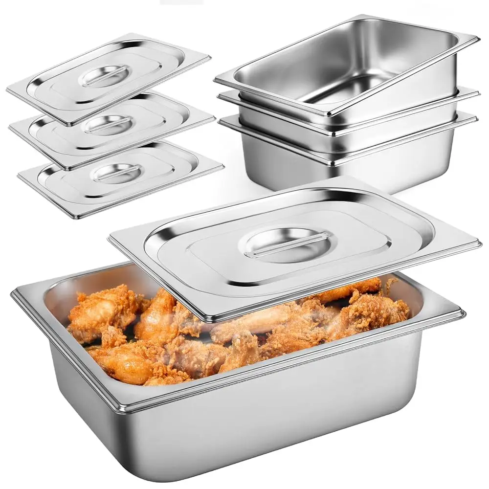 4 Pa 1/2 Half Size Hotel Pan, 4'' Deep Steam Table Pan With Lid, 12.8''L X 10.4''W Stainl Steel Pans For Home, Party, Hotel,
4 Pa 1/2 Half Size Hotel Pan, 4'' Deep Steam Table Pan With Lid, 12.8''L X 10.4''W Stainl Steel Pans For Home, Party, Hotel,