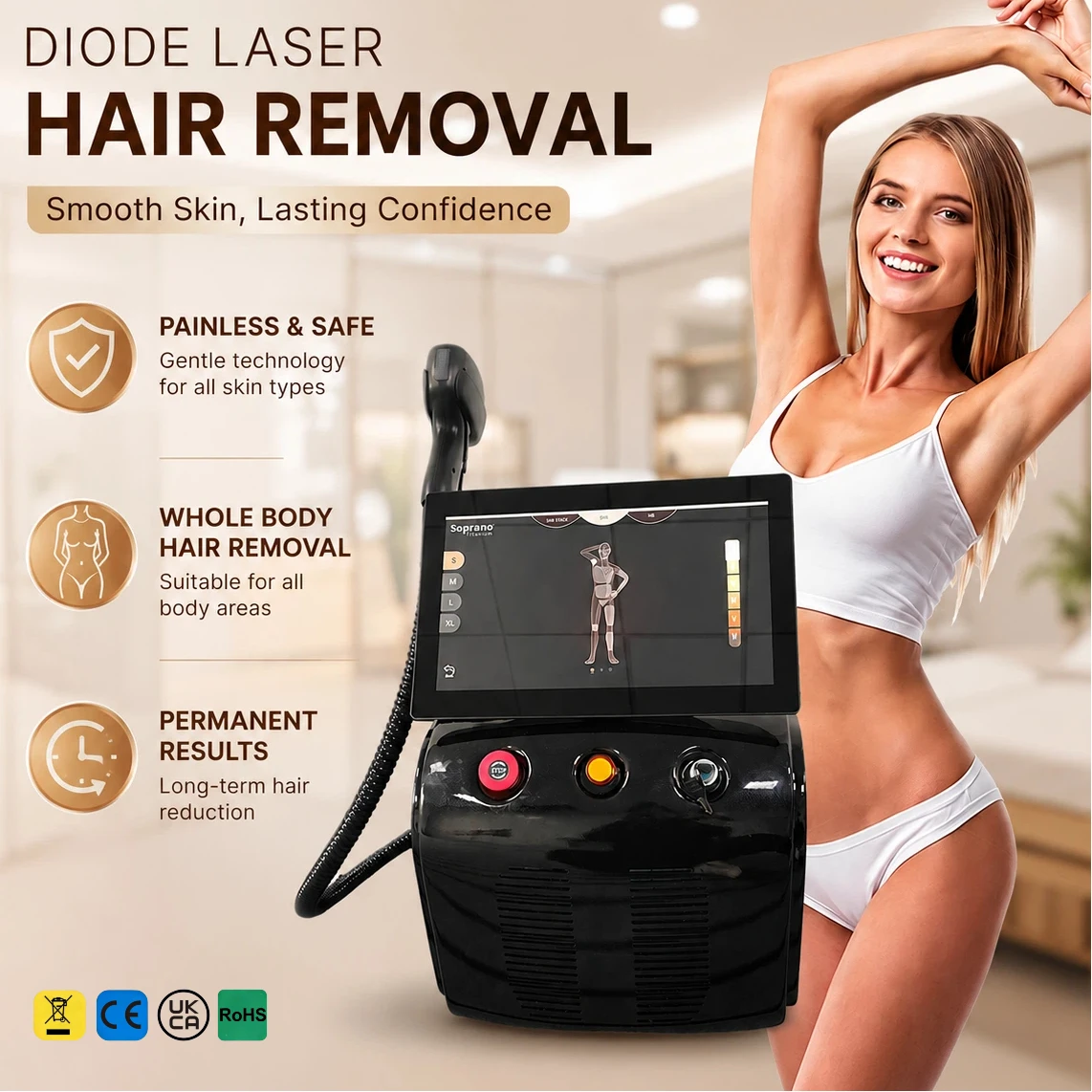 2026 Diode Laser Hair Removal Machine 755 808 940 1064 Wavelengths Painless Face Epilator with Ice-Cooling Head YAG Alexandrite
2026 Diode Laser Hair Removal Machine 755 808 940 1064 Wavelengths Painless Face Epilator with Ice-Cooling Head YAG Alexandrite