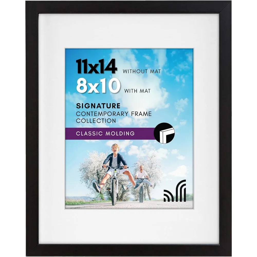 Black 11x14 Frame with Shatter Resistant Glass Fits 8x10 with Mat or Full 11x14 Without Mat Wall Display
Black 11x14 Frame with Shatter Resistant Glass Fits 8x10 with Mat or Full 11x14 Without Mat Wall Display