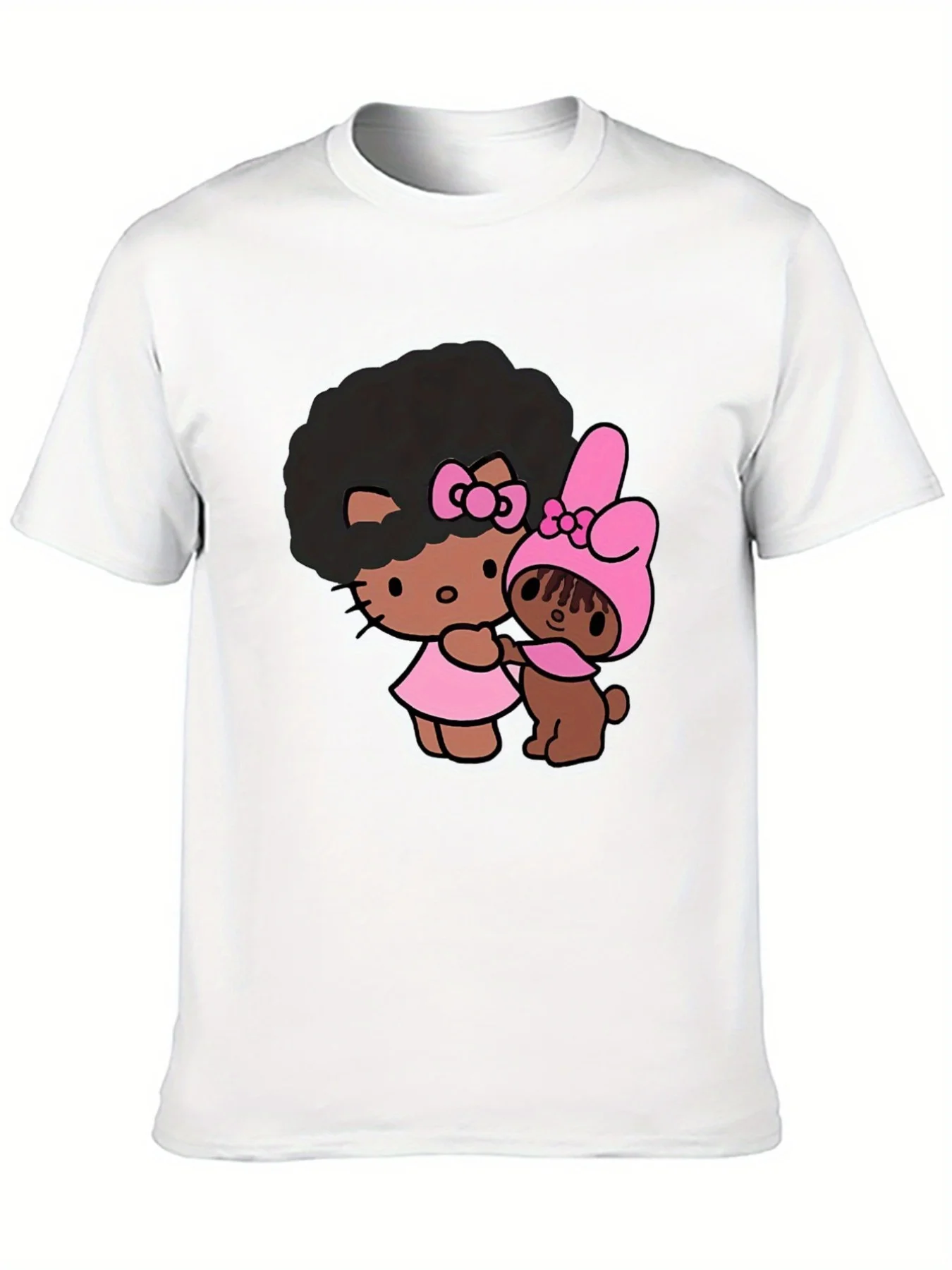 Curly black Hello Kitty and My Melody T-shirt, suitable for both men and women, loose, fashionable and casual
Curly black Hello Kitty and My Melody T-shirt, suitable for both men and women, loose, fashionable and casual