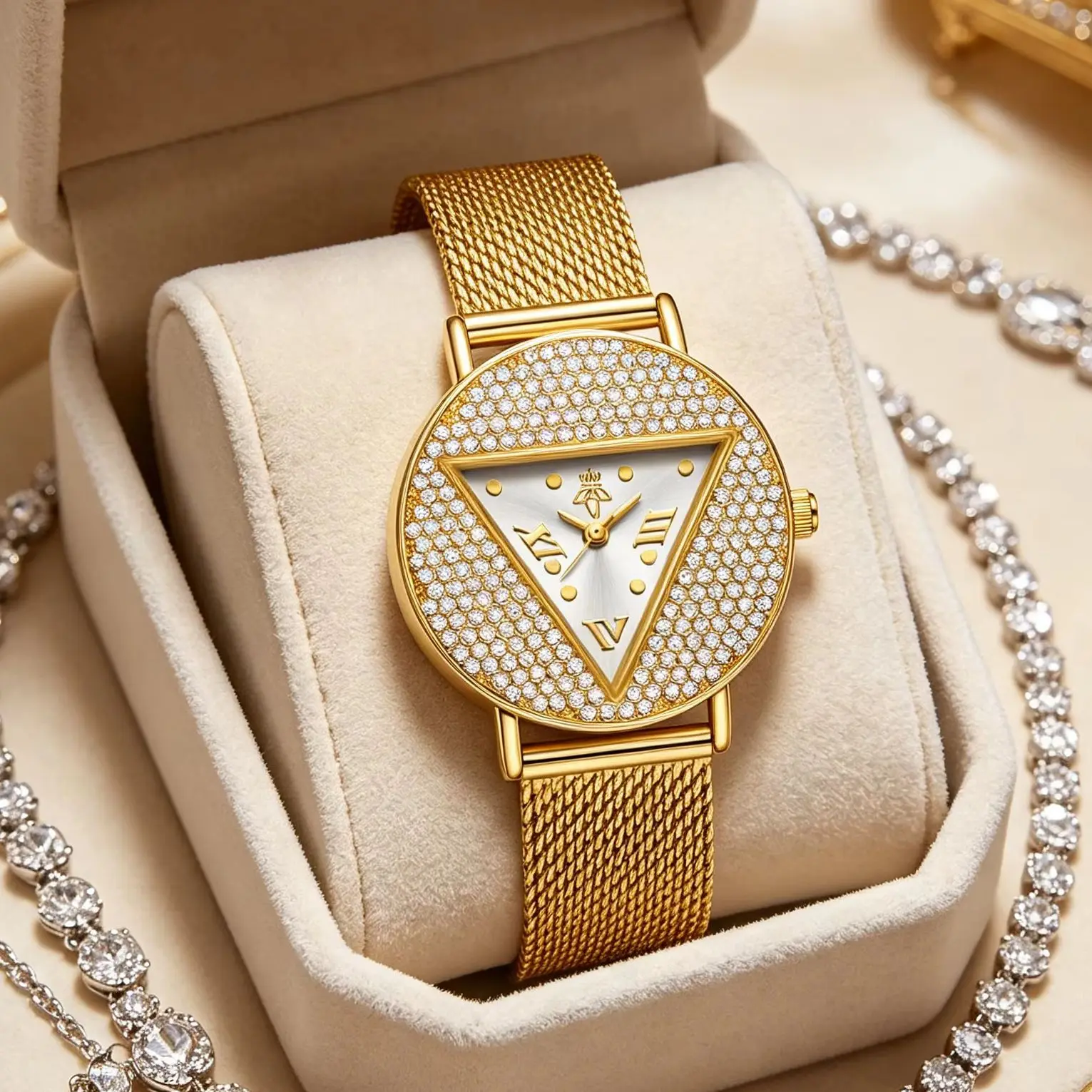 YaLaLuSi Ladies Fashion Waterproof Quartz Watch, Dainty Gold Mesh Triangle Dial Wristwatch, Casual & Party Dress Watch, Free Shipping
YaLaLuSi Ladies Fashion Waterproof Quartz Watch, Dainty Gold Mesh Triangle Dial Wristwatch, Casual & Party Dress Watch, Free Shipping