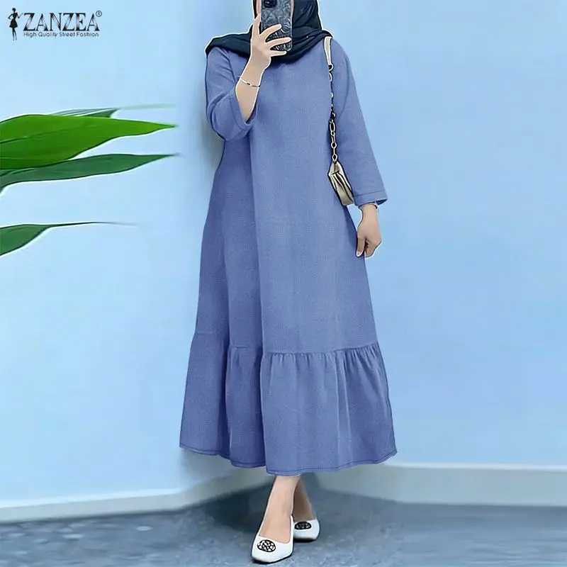 Muslim Fashion Hijabis Denim-Look Maxi Dresses Women O-Neck Long Sleeve Ruffled Hem Long Dress ZANZEA Islamic Abaya Robes Femme
Muslim Fashion Hijabis Denim-Look Maxi Dresses Women O-Neck Long Sleeve Ruffled Hem Long Dress ZANZEA Islamic Abaya Robes Femme