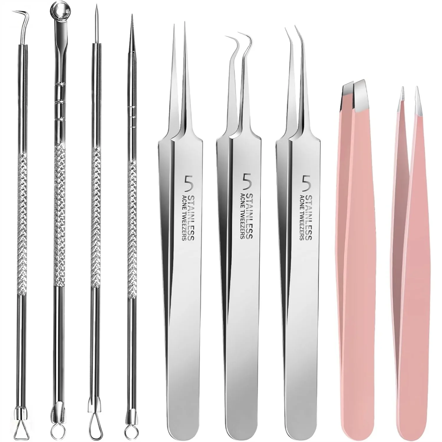9 Pcs Professional Blackhead Tweezers and Pimple Popper Tool Kit, Stainless Steel Blackhead Remover Tools for Women Facial Hair
9 Pcs Professional Blackhead Tweezers and Pimple Popper Tool Kit, Stainless Steel Blackhead Remover Tools for Women Facial Hair