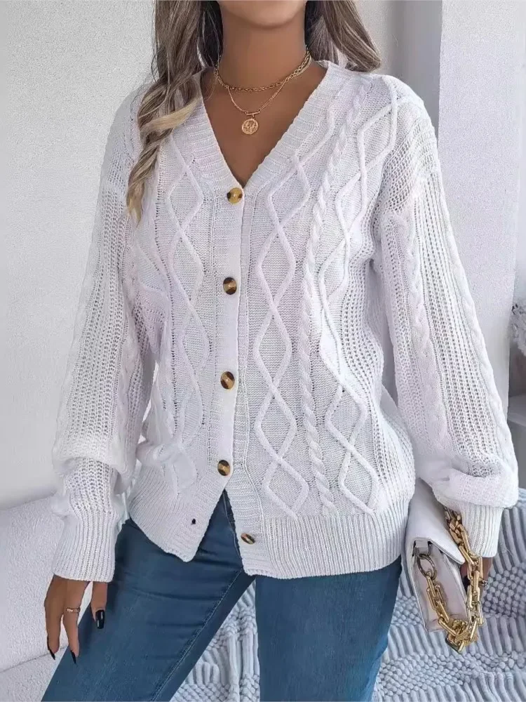 Women's Knitting Cardigan Coat Casual V-neck Lantern Sleeve Fried Dough Twists Button Cardigan Sweater Coat Autumn New Product
Women's Knitting Cardigan Coat Casual V-neck Lantern Sleeve Fried Dough Twists Button Cardigan Sweater Coat Autumn New Product