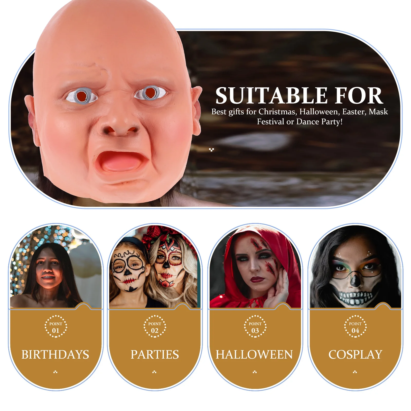 Realistic Funny Baby Masks for Halloween Costume Party Scary Wear Novelty Makeup Play
Realistic Funny Baby Masks for Halloween Costume Party Scary Wear Novelty Makeup Play