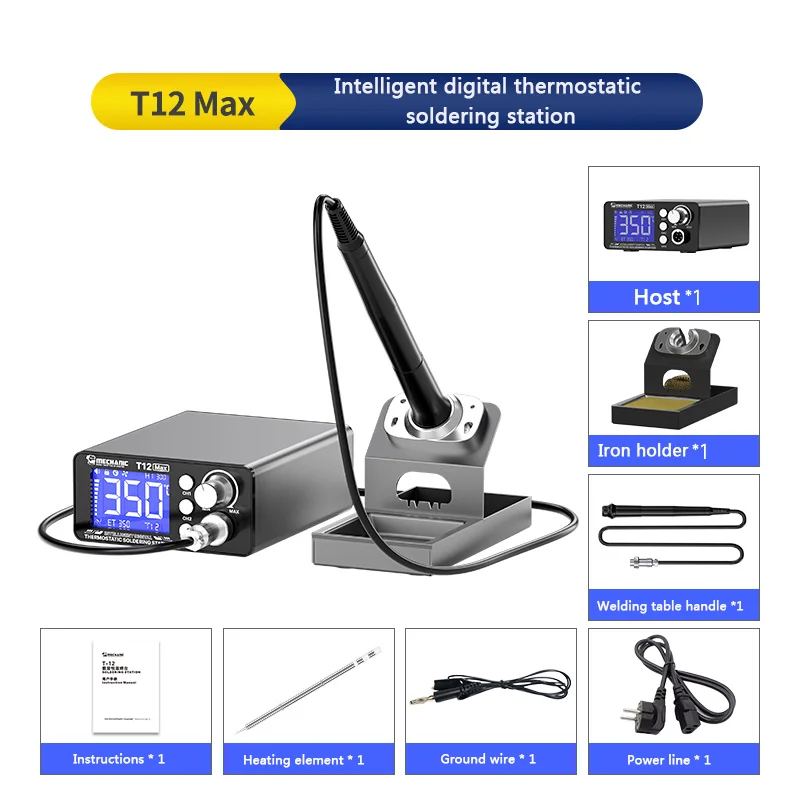 Mechanic T12 Max Intelligent Digital Thermostatic Soldering Station 5S Heat Up 6S Melt Tin Heating Thermostatic With Replace Tip
Mechanic T12 Max Intelligent Digital Thermostatic Soldering Station 5S Heat Up 6S Melt Tin Heating Thermostatic With Replace Tip