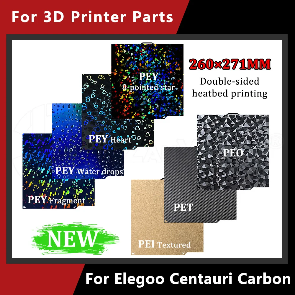 Для Elegoo Centauri Carbon Build Plate 260x271 мм с подогревом, пружинный стальной лист, текстура PEI, гладкая PEO PET PEY Build Plate 
Для Elegoo Centauri Carbon Build Plate 260x271 мм с подогревом, пружинный стальной лист, текстура PEI, гладкая PEO PET PEY Build Plate