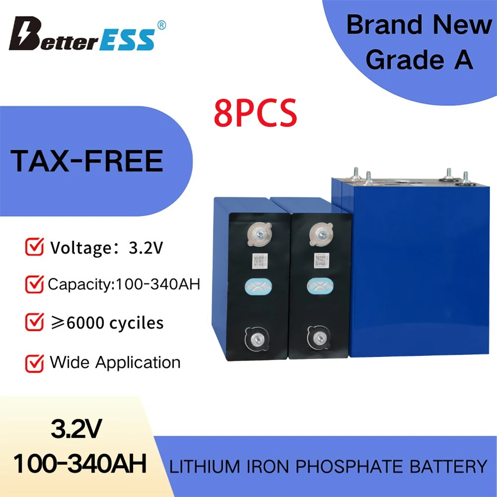 8PCS 340AH 315AH 280AH 100AH Lifepo4 Rechargable Battery Pack 3.2V Grade A Lithium Iron Phosphate Prismatic Solar EU US TAXFREE
8PCS 340AH 315AH 280AH 100AH Lifepo4 Rechargable Battery Pack 3.2V Grade A Lithium Iron Phosphate Prismatic Solar EU US TAXFREE