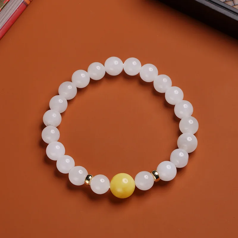 Minimalist 8Mm Single Circle Hetian Jade 14K Gold Plated Exquisite Amber Round Bead Bracelet For Women With Delicate Texture
Minimalist 8Mm Single Circle Hetian Jade 14K Gold Plated Exquisite Amber Round Bead Bracelet For Women With Delicate Texture