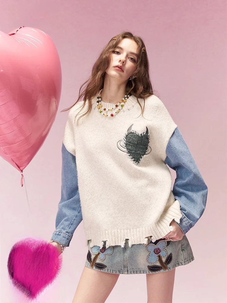 Retro Denim Patchwork New Year's Woolen Sweater Women's Camere Lazy High-End Feeling Winter Casual Sle round Ne Long Sl...
Retro Denim Patchwork New Year's Woolen Sweater Women's Camere Lazy High-End Feeling Winter Casual Sle round Ne Long Sl...