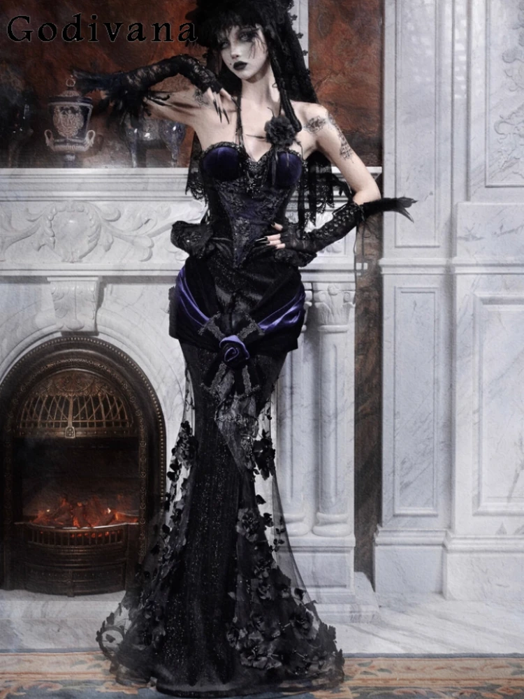 Halloween Cos Original Black Gothic Tie Flower Beading Mermaid Skirt New Women's Slim Fit Elegant Long Skirt Tube Top Jerkin Set
Halloween Cos Original Black Gothic Tie Flower Beading Mermaid Skirt New Women's Slim Fit Elegant Long Skirt Tube Top Jerkin Set