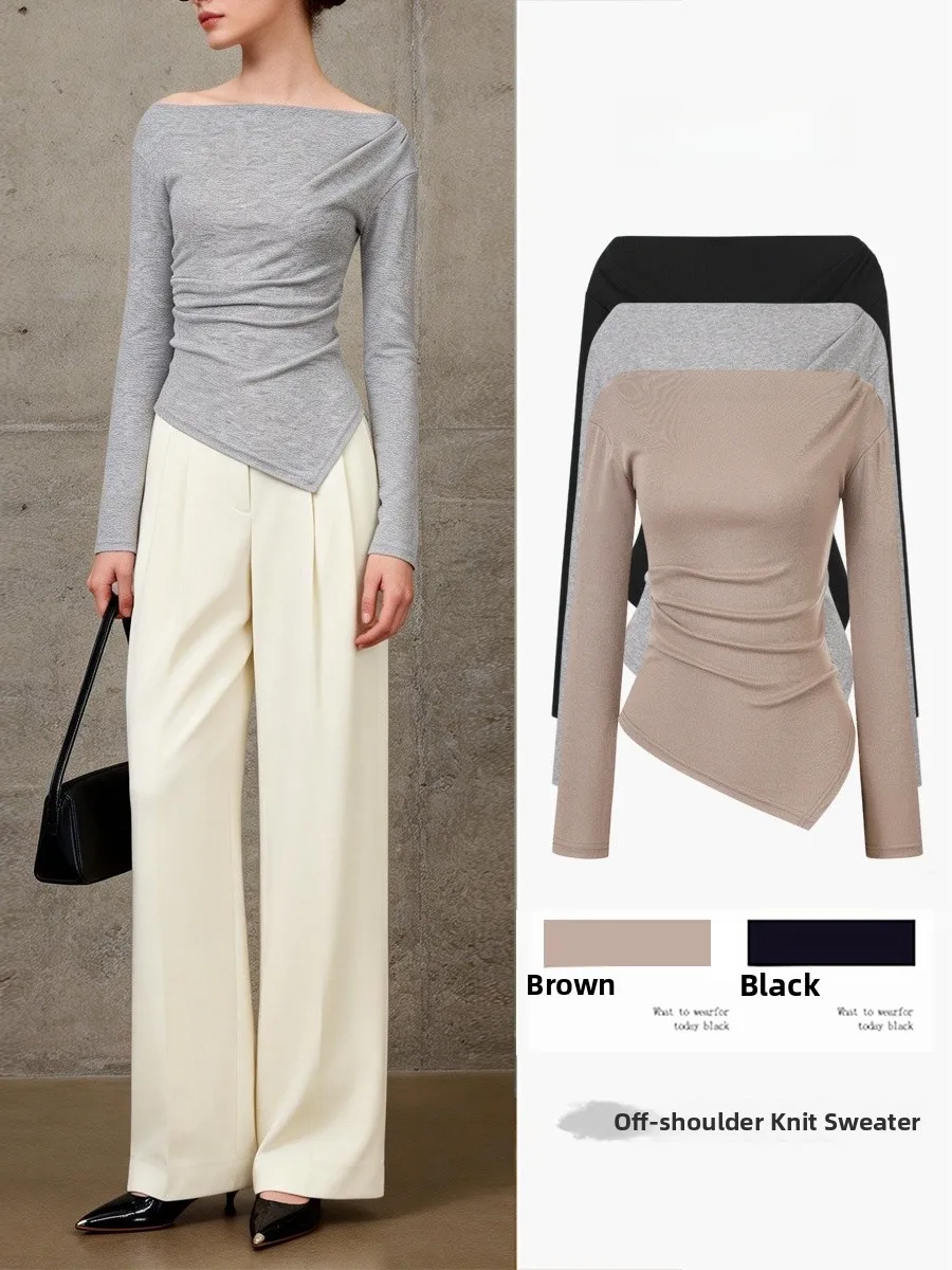 Slim Fit Long Sleeve Knitted Sweater Women's Style Casual Fashion Shoulder Bared Side Neck Design Spring Summer New Arrival
Slim Fit Long Sleeve Knitted Sweater Women's Style Casual Fashion Shoulder Bared Side Neck Design Spring Summer New Arrival
