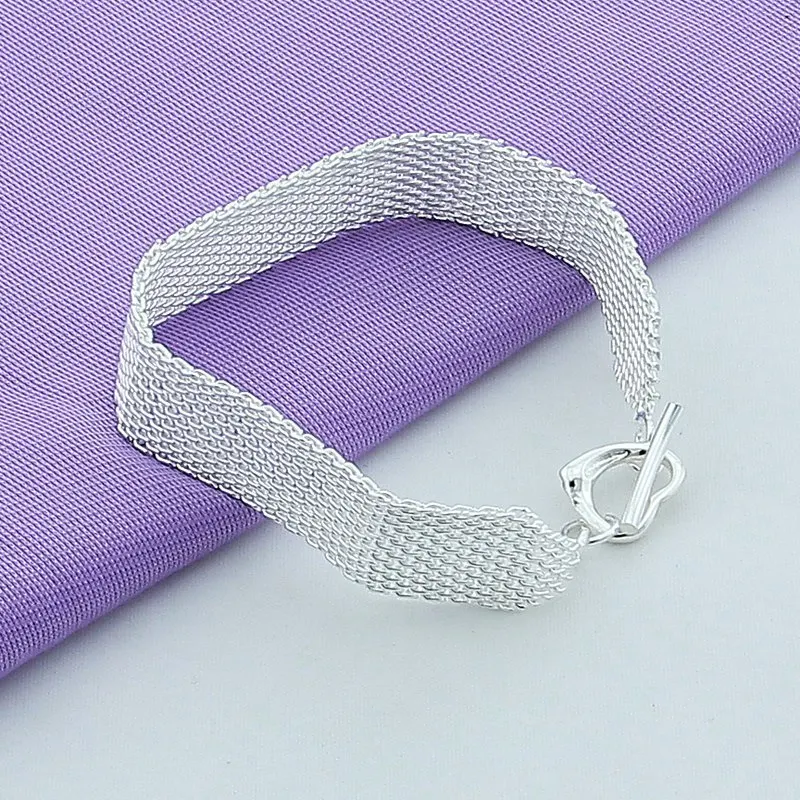 Noble 925 Sterling Silver Mesh Bracelets Heart Clasp Nice For Wedding Women Chain Charm Fashion Gorgeous Jewelry 16mm
Noble 925 Sterling Silver Mesh Bracelets Heart Clasp Nice For Wedding Women Chain Charm Fashion Gorgeous Jewelry 16mm