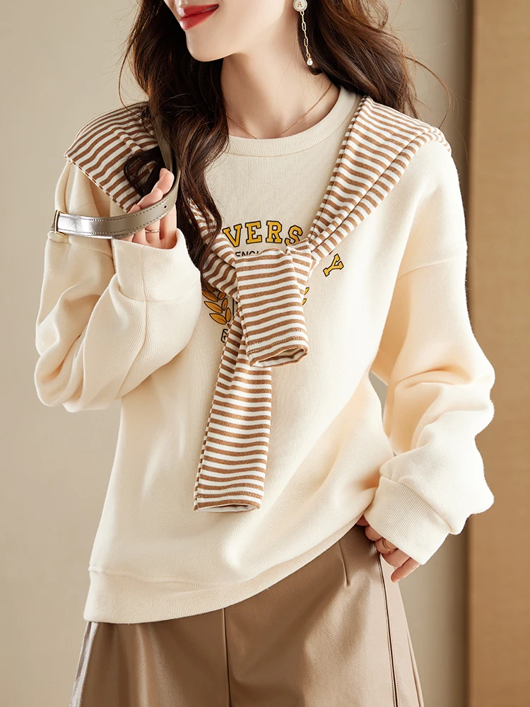 Fake Two-Piece Sweatshirts Women Winter Velvet Pullovers Scarf O-Neck Long Sleeve Printed Jumper Korean Fashion Casual Outfits
Fake Two-Piece Sweatshirts Women Winter Velvet Pullovers Scarf O-Neck Long Sleeve Printed Jumper Korean Fashion Casual Outfits