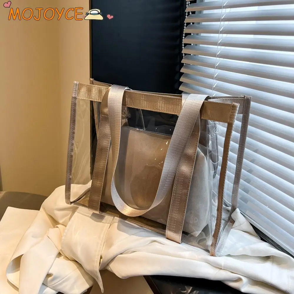 2 in 1 PVC Transparent Shoulder Bag Waterproof Jelly Tote Handbag with Matching Clutch Clear Top-Handle Bags Ladies Work Bag
2 in 1 PVC Transparent Shoulder Bag Waterproof Jelly Tote Handbag with Matching Clutch Clear Top-Handle Bags Ladies Work Bag