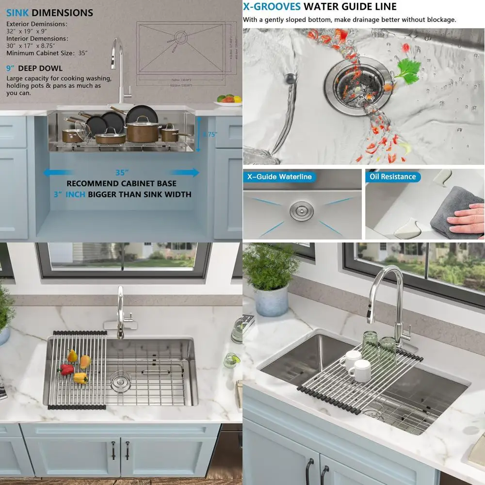 Кухонная мойка из нержавеющей стали 32 дюйма, 19 дюймов, с одной чашей, для установки под столешницу, 16 калибр, T304
Кухонная мойка из нержавеющей стали 32 дюйма, 19 дюймов, с одной чашей, для установки под столешницу, 16 калибр, T304