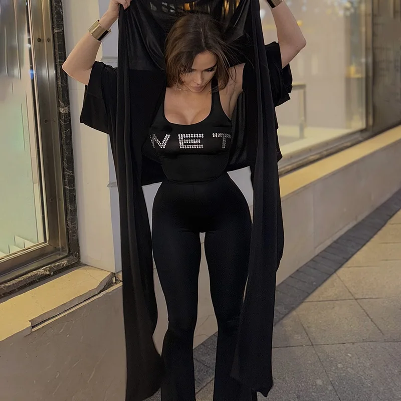 Women Bodysuit Street Trendy WET Letter Hot Diamond Tank Top Jumpsuit Slim Fit Camisole Jumpsuit Bell Bottom Pants
Women Bodysuit Street Trendy WET Letter Hot Diamond Tank Top Jumpsuit Slim Fit Camisole Jumpsuit Bell Bottom Pants