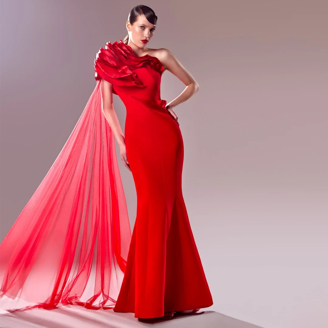 Customized Delicate Jersey Mermaid One Shoulder Tiered Evening Dresses Short Sleeves Zipper Back Watteau Train Prom Dress
Customized Delicate Jersey Mermaid One Shoulder Tiered Evening Dresses Short Sleeves Zipper Back Watteau Train Prom Dress