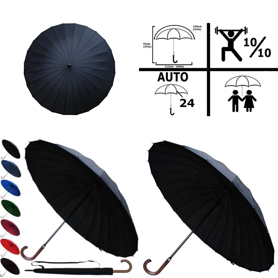 60MPH Windproof 24 Rib Large Strong Umbrella - XL Automatic Heavy Duty Golf Umbrella For Rain and Wind - 3 Layer Frame - Solid
60MPH Windproof 24 Rib Large Strong Umbrella - XL Automatic Heavy Duty Golf Umbrella For Rain and Wind - 3 Layer Frame - Solid
