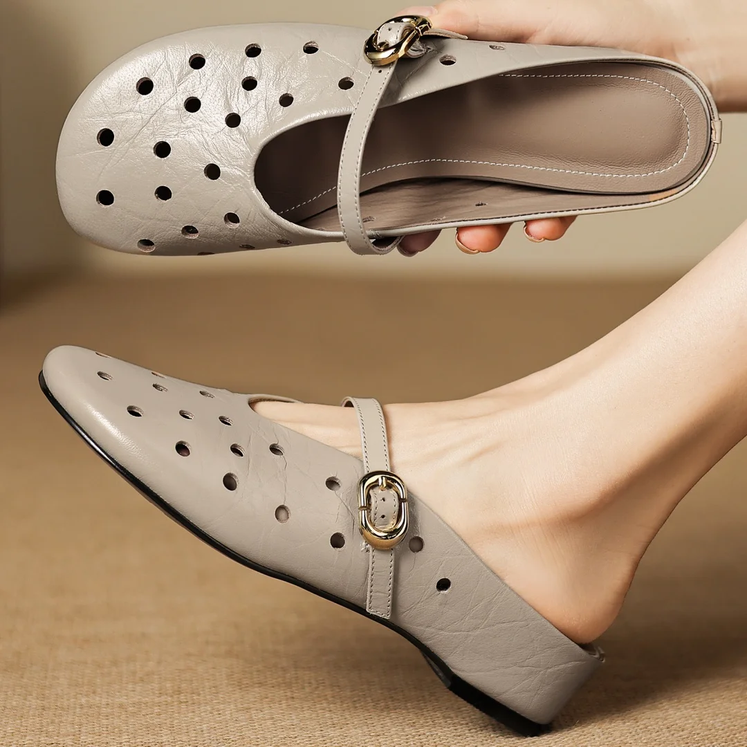 Women's hollow-out sheepskin round toe metal buckle slip-on Mary Jane flats summer slides sandals 4cm wedge med heel casual mule
Women's hollow-out sheepskin round toe metal buckle slip-on Mary Jane flats summer slides sandals 4cm wedge med heel casual mule