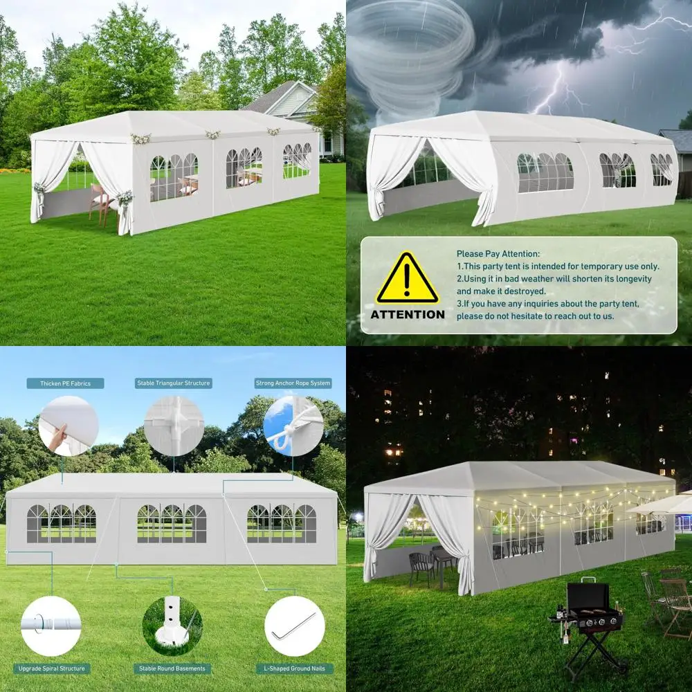 Outdoor Canopy Tents 10x30 Feet with 8 Sidewalls, White Patio Gazebo, Ideal for Birthdays, Events, and Parties, Shade Shelter So
Outdoor Canopy Tents 10x30 Feet with 8 Sidewalls, White Patio Gazebo, Ideal for Birthdays, Events, and Parties, Shade Shelter So
