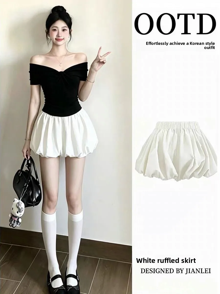 Korean Style Beautiful One Shoulder Top And White Flower Bud Short Skirt Women's Summer Fashion Set High Waist Short Sleeve
Korean Style Beautiful One Shoulder Top And White Flower Bud Short Skirt Women's Summer Fashion Set High Waist Short Sleeve