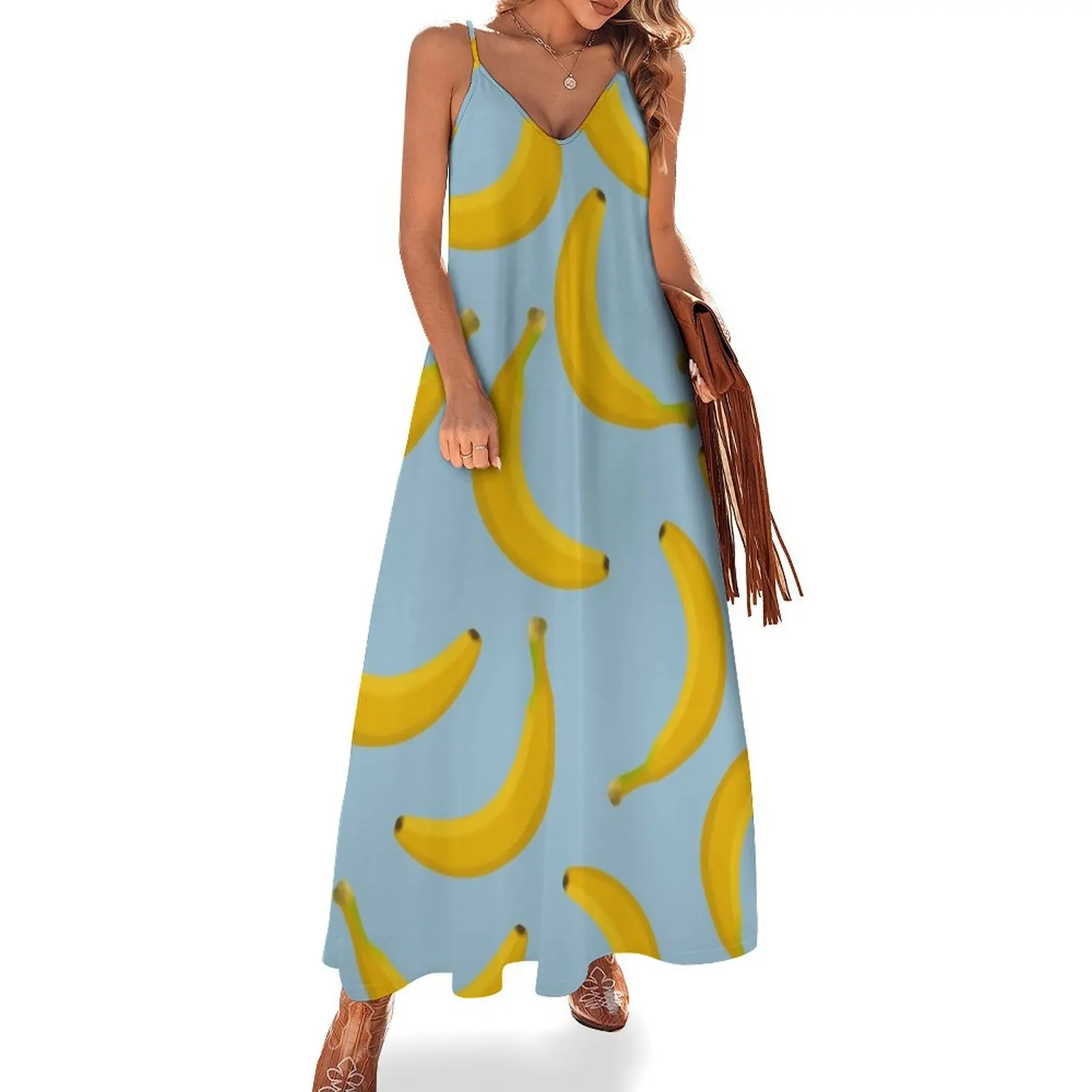Juicy banana print on a light blue background Sleeveless Dress Women's skirt party dresses women summer clothes Dress
Juicy banana print on a light blue background Sleeveless Dress Women's skirt party dresses women summer clothes Dress