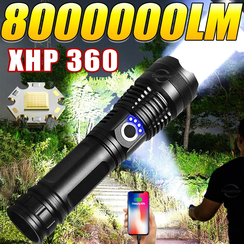 XHP360 Мощный светодиодный фонарик Перезаряжаемый сверхмощный фонарик Ручной фонарь Тактический фонарик Рыбалка Кемпинг зум-лампы
XHP360 Мощный светодиодный фонарик Перезаряжаемый сверхмощный фонарик Ручной фонарь Тактический фонарик Рыбалка Кемпинг зум-лампы
