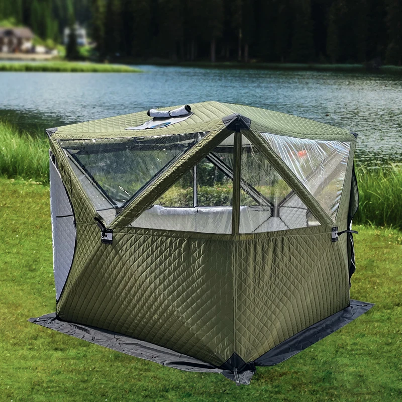 NEW Three Layer Weatherproof Insulation Winter Ice Fishing Cube Pop up Tent Transparent Skylight Sauna Tent with Chimney Hole
NEW Three Layer Weatherproof Insulation Winter Ice Fishing Cube Pop up Tent Transparent Skylight Sauna Tent with Chimney Hole