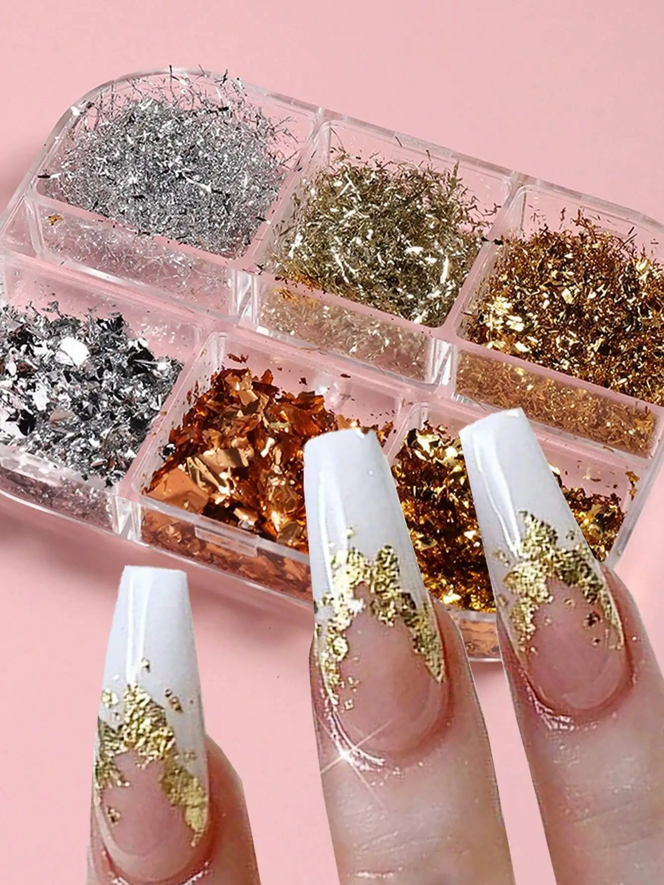 6 Grids Gold & Silver Nail Art Glitter Sequins. Perfect for DIY Nail Charms & Nail Gems. Essential Nail Supplies for Manicure & Pedicure.
6 Grids Gold & Silver Nail Art Glitter Sequins. Perfect for DIY Nail Charms & Nail Gems. Essential Nail Supplies for Manicure & Pedicure.