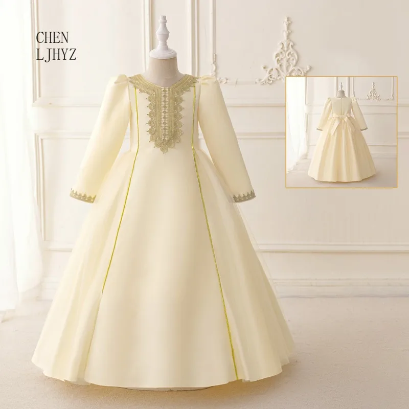 Elegant Girl Lace Embroidered Champagne Party Dress Arab Middle Eastern Flower Girl Dress
Elegant Girl Lace Embroidered Champagne Party Dress Arab Middle Eastern Flower Girl Dress