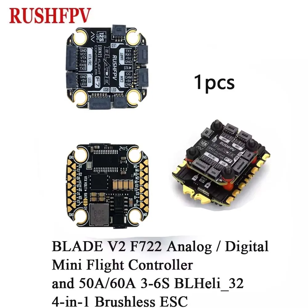 RUSHFPV BLADE V2 F722 Аналоговый/цифровой мини-контроллер полета и 50A/60A 3-6S BLHeli_32 Бесщеточный ESC 4-в-1 для RC FPV Drone
RUSHFPV BLADE V2 F722 Аналоговый/цифровой мини-контроллер полета и 50A/60A 3-6S BLHeli_32 Бесщеточный ESC 4-в-1 для RC FPV Drone