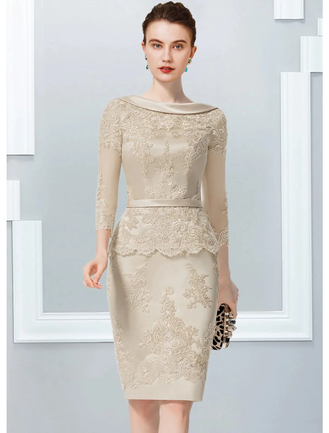 Champagne Sheath Short Mother of the Bride Dress Jewel Knee Length Satin Lace Wedding Guest Party Gowns 2023 Robe De Soiree
Champagne Sheath Short Mother of the Bride Dress Jewel Knee Length Satin Lace Wedding Guest Party Gowns 2023 Robe De Soiree