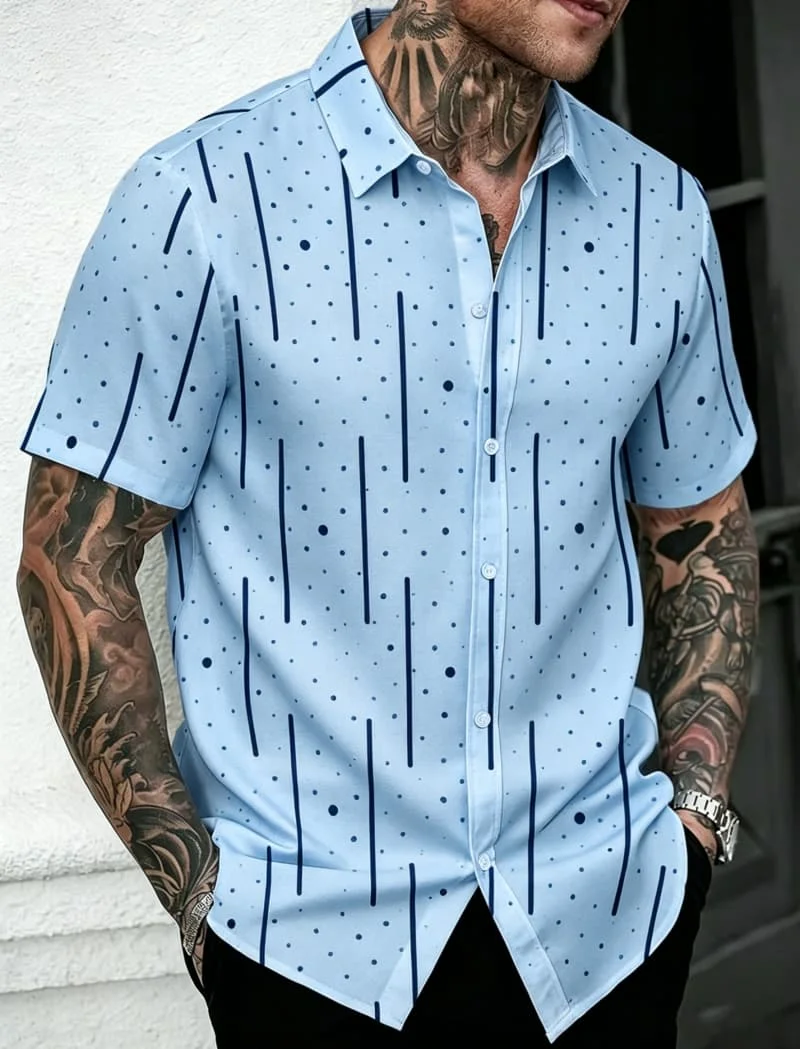 Men's Casual Short Sleeved Lapel Shirt With Minimalist Polka Dot Line print, Suitable For Summer And Daily Wear
Men's Casual Short Sleeved Lapel Shirt With Minimalist Polka Dot Line print, Suitable For Summer And Daily Wear