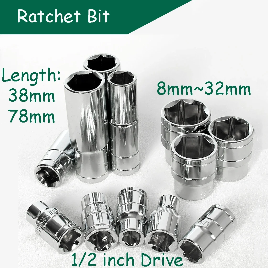 8~32mm Ratchet Bit Set Hex Socket Bit 38/78mm Length Metric Wrench 1/2" Drive Wrench Hex Extension Bar Ratchet Repair Hand Tool
8~32mm Ratchet Bit Set Hex Socket Bit 38/78mm Length Metric Wrench 1/2" Drive Wrench Hex Extension Bar Ratchet Repair Hand Tool