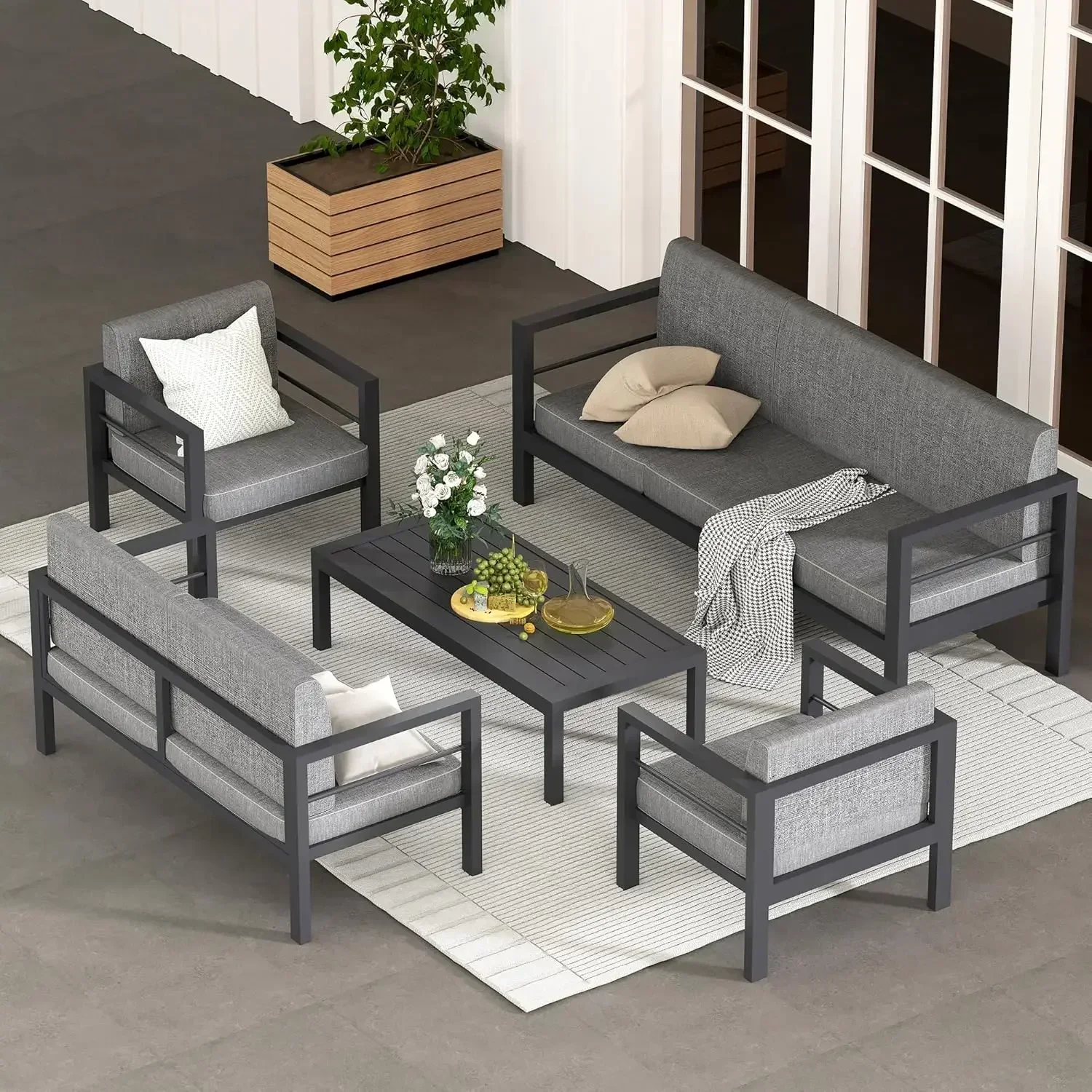 5 Piece Modern Coffee Table, Sectional Conversation 5 Piece Set, Outdoor Patio Furniture Metal Aluminum Seating Sets
5 Piece Modern Coffee Table, Sectional Conversation 5 Piece Set, Outdoor Patio Furniture Metal Aluminum Seating Sets