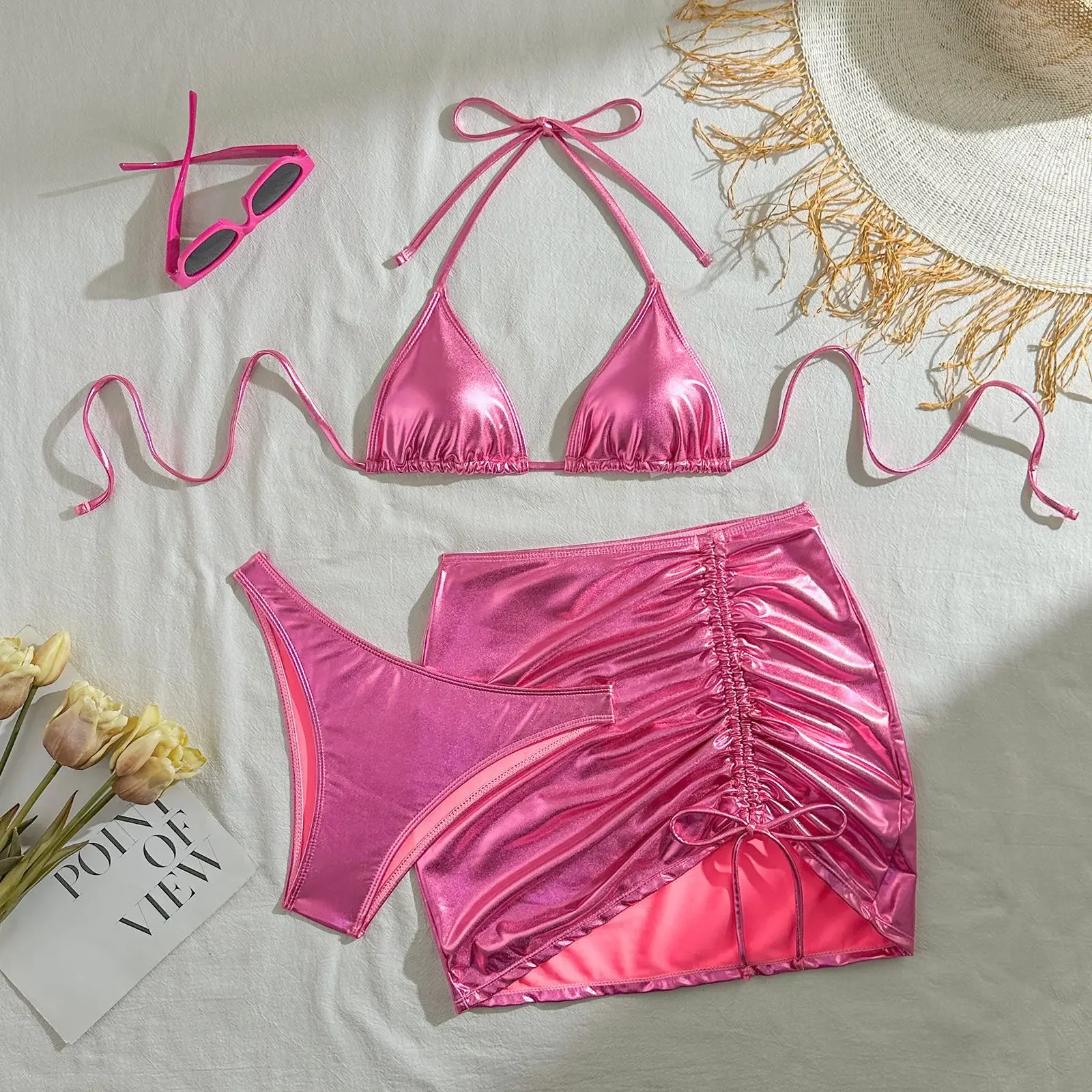 2025 New Swimwear Women Bikinis 3PCS Bathing Suit Set Solid Color Hot Gold Bright Face Sexy Lace-up Bikini with Short Skirt
2025 New Swimwear Women Bikinis 3PCS Bathing Suit Set Solid Color Hot Gold Bright Face Sexy Lace-up Bikini with Short Skirt