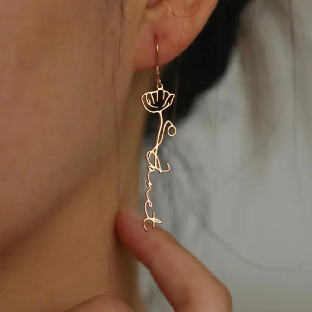Custom Name Earrings for Women Stainless Steel 12 Month Birth Flower Pendant Hook Earring Personalized Nameplate Jewelry Gift
Custom Name Earrings for Women Stainless Steel 12 Month Birth Flower Pendant Hook Earring Personalized Nameplate Jewelry Gift