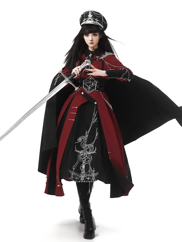 Military style dark Gothic style black red shawl coat uniform super cool elegant temperament Lolita dress cosplay suit
Military style dark Gothic style black red shawl coat uniform super cool elegant temperament Lolita dress cosplay suit