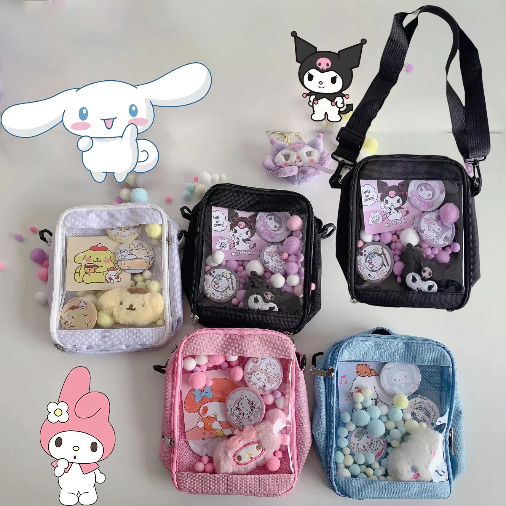 Sanrios Kuromi Mymelody Cinnamoroll kawai Мультяшные нейлоновые сумки через плечо прозрачный боль аниме плюшевые сумки подарки
Sanrios Kuromi Mymelody Cinnamoroll kawai Мультяшные нейлоновые сумки через плечо прозрачный боль аниме плюшевые сумки подарки
