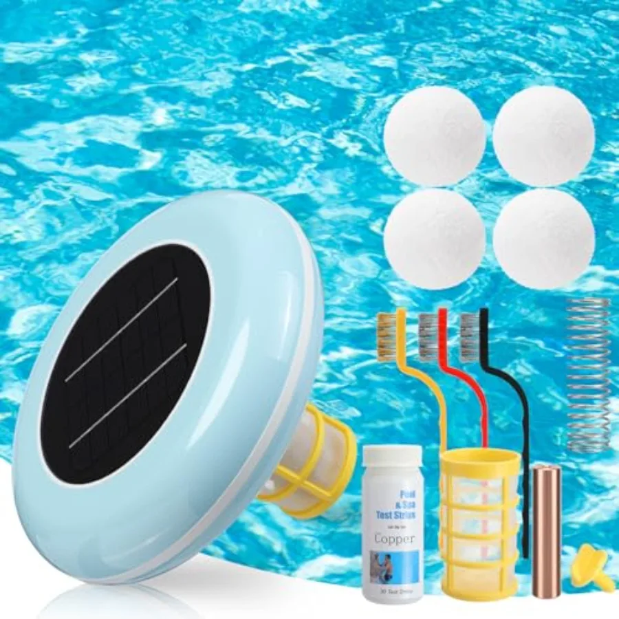 Solar Pool Ionizer Cleaner for Pools and Spas: Blue Copper Automatic Floating Purifier with 4 Scum Eliminating Balls, Chlorine-
Solar Pool Ionizer Cleaner for Pools and Spas: Blue Copper Automatic Floating Purifier with 4 Scum Eliminating Balls, Chlorine-