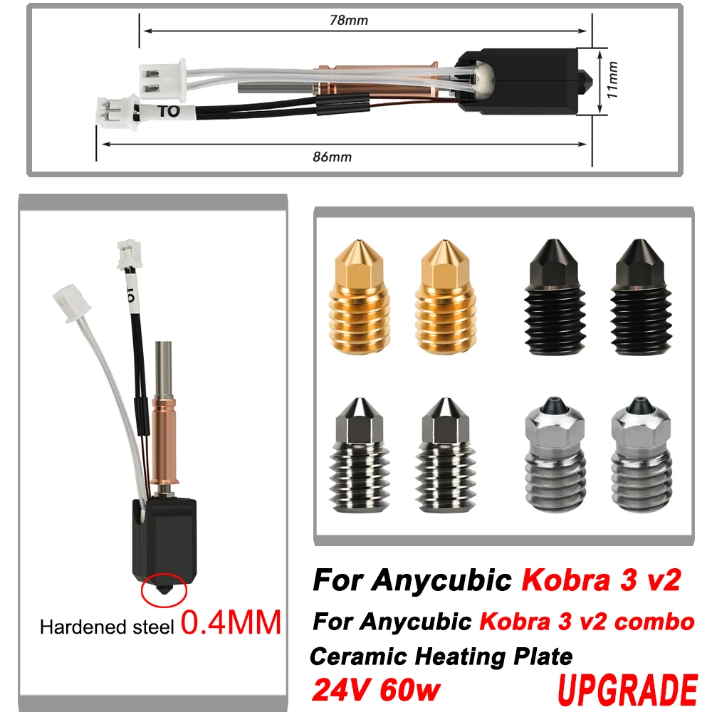 New hotend For Anycubic Kobra 3 v2/kobra 3 v2 combo Upgrade Hotend Hardened Steel Nozzles Thermistor 3D Printer Parts
New hotend For Anycubic Kobra 3 v2/kobra 3 v2 combo Upgrade Hotend Hardened Steel Nozzles Thermistor 3D Printer Parts